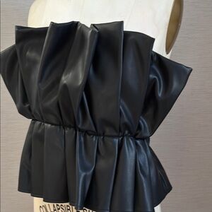 Black Faux Leather Strapless Top